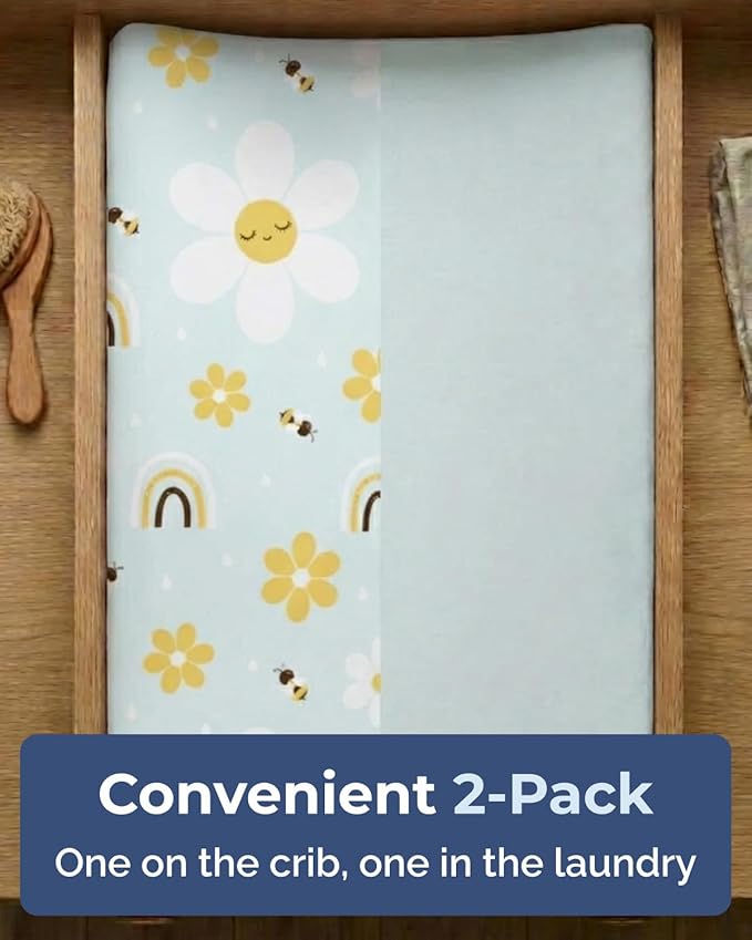 Changing Pad Cover - Pack of 2 Soft Unisex Diaper Change Microfiber Table Sheets - Fits 32"x16" Contoured Pad - Changing Pad Cover for Baby Boys & Girls - Machine Washable - Oeko-Tex, Rainbow Bloom
