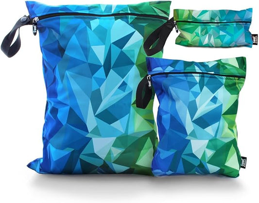 Gleener S’WET Wet/Dry Travel Laundry Bag – Waterproof Tote for Gym Clothes, Swimsuits, Diapers, Baby Gear & Toiletries – 3-Pack (Arctic Blast)