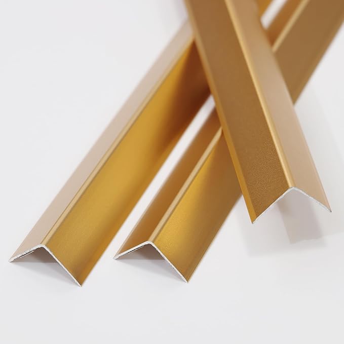 Coengwui Aluminum Corner Guards, Peel and Stick L-Shaped Molding Trim for Wall Table Door Frame Protection and Decoration (Matte Gold, 3Pcs x 4.26ft x 0.8in)