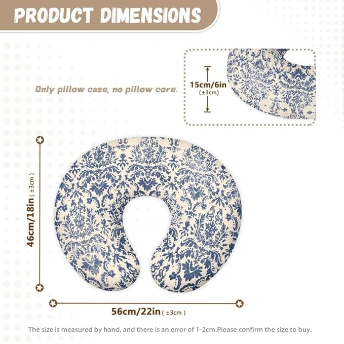 Blue Damask Floral Stretchy Nursing Pillow Covers Blue White Porcelain Floral Soft Snug Fits On Infant Nursing Pillow, Chinoiserie Pattern Newborn Feeding Pillow Case