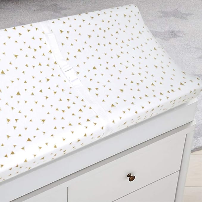 TL Care Printed 100% Natural Cotton Jersey Knit Fitted Contoured Changing Table Pad Cover, Taupe Triangle, Soft Breathable, for Boys and Girls