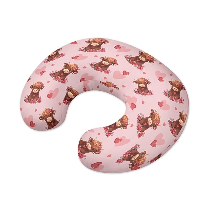 Highland Cow Nursing Pillow Cover for Baby Girls Boys Nursing Pillowcase Stretchy Breastfeeding Pillow Slipcovers for Newborn Girl Boy Love Heart Nursing Pillowcovers Pink
