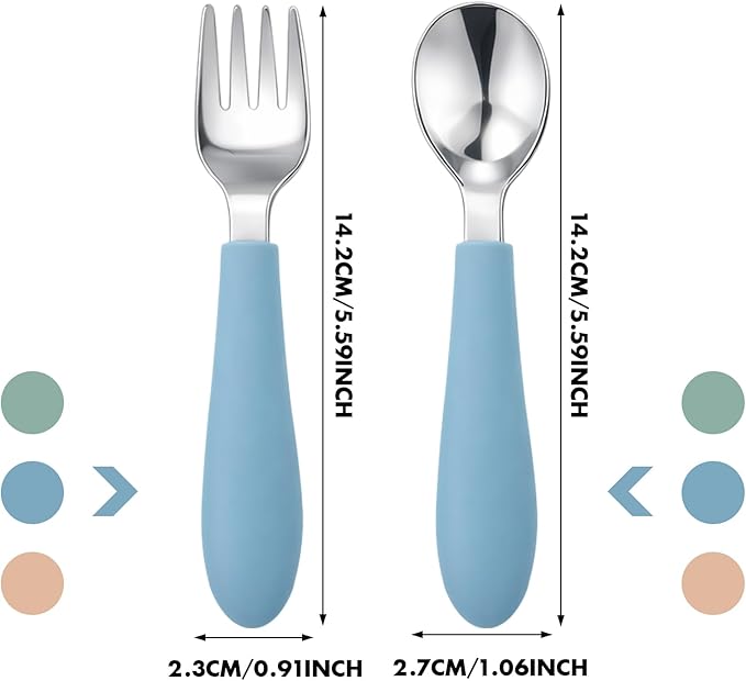 Pimoys 6 Pieces Toddler Utensils, Kids Forks and Spoons with Silicone Handle, Stainless Steel Toddler Silverware Set, Dishwasher Safe