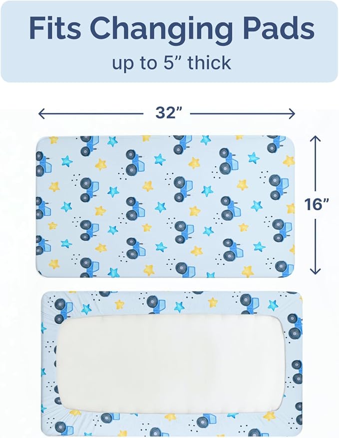 Changing Pad Cover - Pack of 2 Soft Unisex Diaper Change Microfiber Table Sheets - Fits 32"x16" Contoured Pad - Changing Pad Cover for Baby Boys & Girls - Snug, Machine Washable - Oeko-Tex, Night Farm