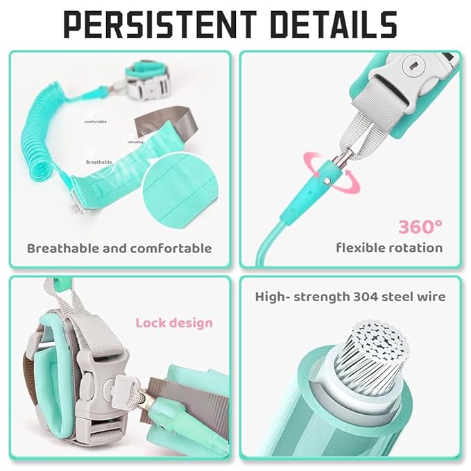 Anti Lost Wrist Belt, 2M Anti Lost Wrist Link, 360°Rotate Toddler Wrist Strap with Elastic Wire Rope and Security Lock for Walking（Blue）