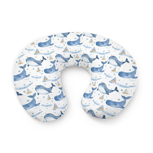 Watercolor Ocean Whale Pattern Nursing Pillow Cover, Unisex Sea Animals Sailboats Removable Breastfeeding Pillowcase Slipcover for Baby Girls Boys Newborns Toddlers, Cover Only