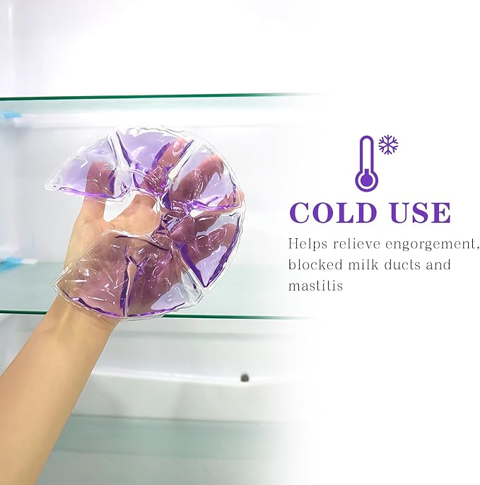 Breast Therapy Packs, 2 Pack Reusable Hot Cold Gel Packs for Nipple Pain Relief, Mastitis, Engorgement, Support for Breastfeeding and Pump Aid-Flexible & Washable with 2 Soft Covers (Purple)