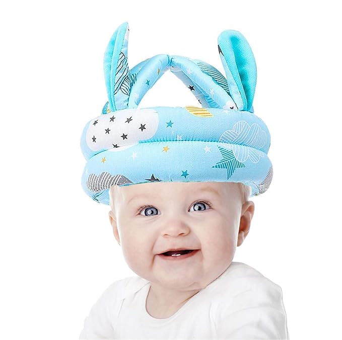 Cute Baby Safety Anti-Bump Walking Helmet, Infant Toddler Anti-Collision Head Cushion Soft Breathable, Kids Anti-Fall Protective Harnesses Cap for Crawling, Walking and Playing (Blue Clouds)