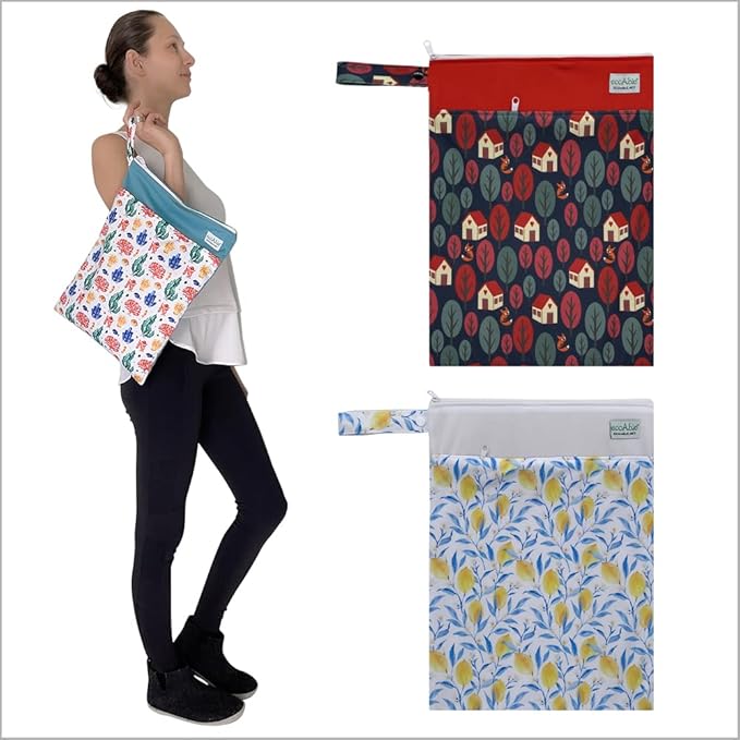 Ecoable Wet Dry Bag: 12x14 Travel Organizer for Diapers, Toiletries, Laundry, Beach, Pool, Stroller, Dirty Gym Clothes, Swimsuits (Navy Blue)