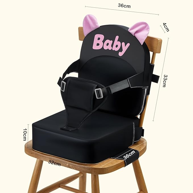 Booster Seat for Dining Table,Toddler Kids Boys Girls Portable PU Waterproof Travel Baby Boosters Increasing Cushion with Backrest and Adjustable Strap (Dark Gray, OneSize)