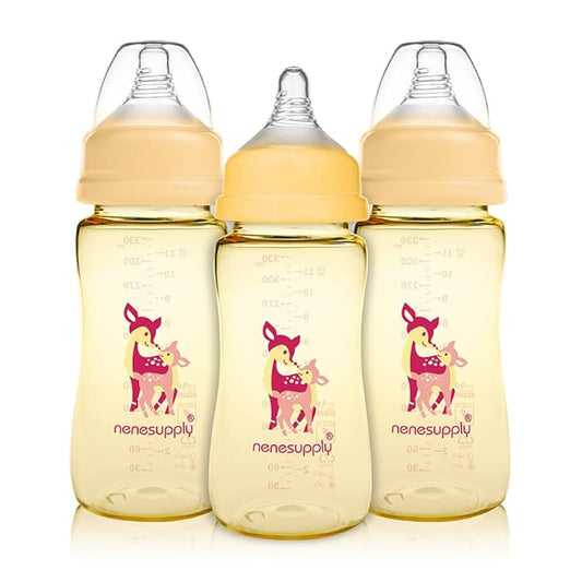 Nenesupply PPSU Baby Bottles Newborn Feeding Bottles Slow Flow Breastfeeding Bottle for Breastfed Babies Wide Mouth 9oz Anti Colic Level 2 Nipple for 1+ Month Infant Replace Spectra Bottle Pumping