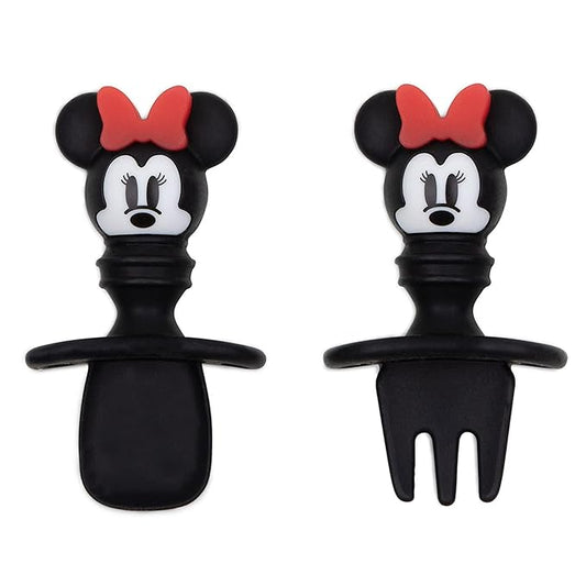 Bumkins Disney Baby Utensils Set, Chewtensils Silicone Spoons for Dipping, Self-Feeding, Baby Led Weaning, Trainer Learning, First Stage Eating, Soft Fork and Spoon, Babies 6 Months, Minnie Mouse