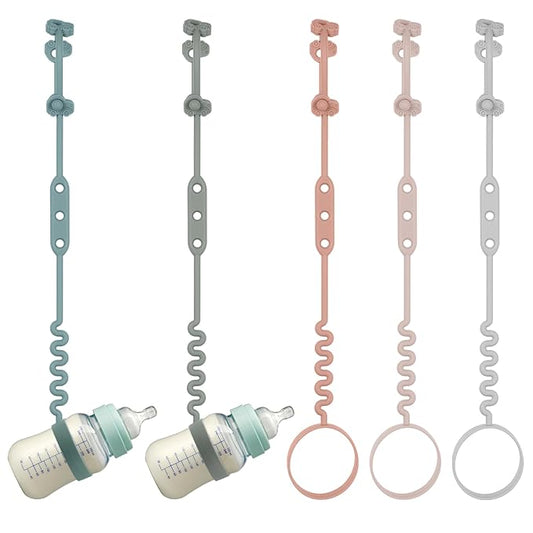 Baby Bottle and Sippy Cup Straps - Adjustable Straps Attach with Strollers, High Chair, Shopping Cart - Food Grade Silicone - Dishwasher Safe (5Packs, Color 1)