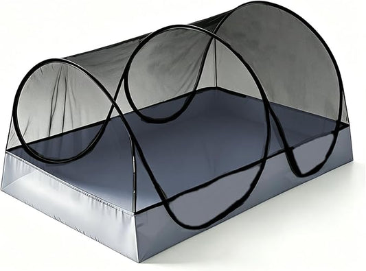 CMINGJ Portable Mosquito Net Foldable Pop-Up Travel Mosquito Net for Bed Free Installation-Suitable for Baby Adults Bedroom, Camping, nap, Patio (Large-Bottom Zipper(Black net))