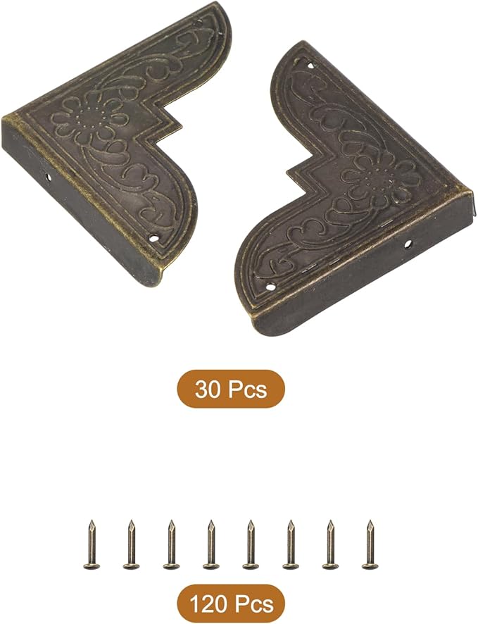uxcell 30pcs Vintage Corner Protector 2"x2"x0.4" Decorative Metal Edge Corner Protectors Brackets with Mounting Nails for Box Wooden Case Chest Table Desk Bronze