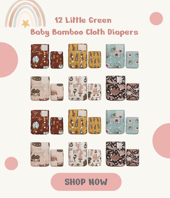 KaWaii Baby Little Green Baby Bamboo Cloth Diapers Newborn to 22 lbs, 12 Bamboo Diapers, 24 Bamboo Inserts.