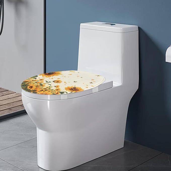 Sunflower Toilet Cover Seat Dust Covers Soft Flannel Fabric Bathroom Covers Elastic Edges Stretch Washable Toilet Lid Covers for Bathroom Covers Stains
