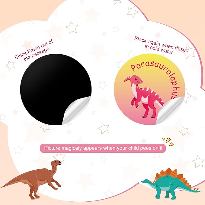 Geyee 24 Pcs Potty Training Stickers Potty You Pee on Toilet Reveal Stickers Chart Reusable Pee Decals Color Changing Seat Toilet Targets for Boys Girls Kids Training Use(Dinosaur)