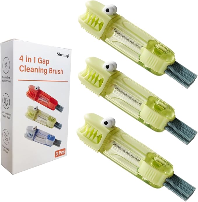 4-in-1 Bottle Cleaning Brush Set, Multifunction Silicone Cup Lid Gap Cleaner, Home Kitchen Crevice Cleaning Tools, 3 Pcs, Green