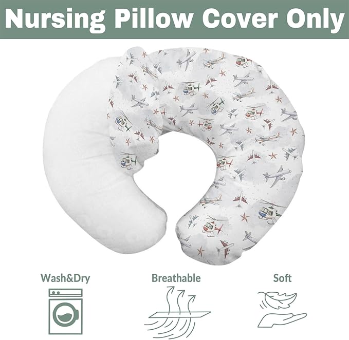 Vintage Planes Airplanes Helicopters Nursing Pillow Covers for Boy Girl Planes Models Aircraft Nursing Slipcovers for Breastfeeding Pillows Plane Stars Clouds Soft Stretchy Covers for Newborn Infant