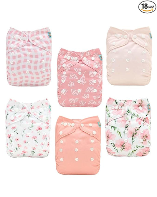 ALVABABY Baby Cloth Diapers 6 Pack with 12 Inserts Cloth Diaper Covers Adjustable Washable Reusable for Baby Girls and Boys 6DM138A