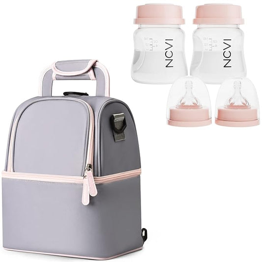 NCVI Breastmilk Cooler Bag and 2 Baby Bottles, BPA Free