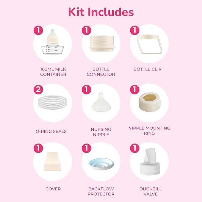 Spectra Baby Spectra Premier Wearable Feeding & Accessory Kit - Compatible with Premier Hands-Free Wearable Breast Pump - Comes with Baby Bottle, Duckbill Valve, Backflow Protector & More