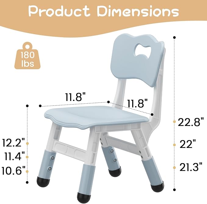 2-Pack Children Plastic Chairs with 3-Level Height Adjustment, Indoor & Outdoor Seat for Kids Ages 2–8, Perfect for Home, Daycare, School & Family Activities