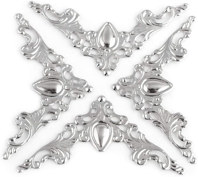 Hilitand 20pcs Antique Metal Corner Protectors - Decorative Corner For Book Furniture Dressers Jewelry Boxes (Silver White)