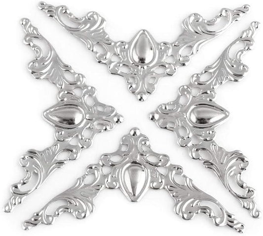 Hilitand 20pcs Antique Metal Corner Protectors - Decorative Corner For Book Furniture Dressers Jewelry Boxes (Silver White)