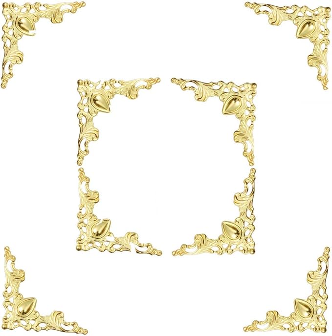 48 Solid Pure Copper Box Corner Protectors, Retro Table Edge Cover, Cabinet Furniture Decoration Edge Safety, Desktop Jewelry Box Corner Protectors (Gold)