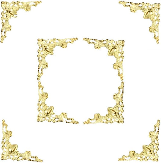 48 Solid Pure Copper Box Corner Protectors, Retro Table Edge Cover, Cabinet Furniture Decoration Edge Safety, Desktop Jewelry Box Corner Protectors (Gold)