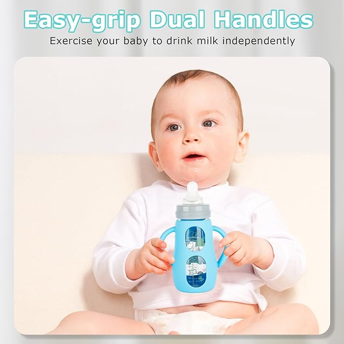 Silicone Sleeves with Handles for Mam Glass Baby Bottles 9oz,Anti Breakage Baby Bottle Holder with Handles 3 Pack