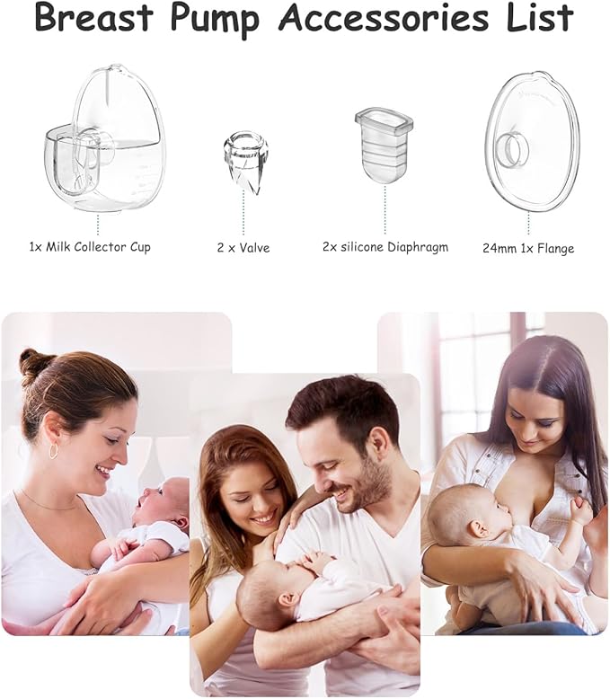 Wearable Breast Pump Replacement Parts Compatible with MomWills S28 Wearable Breast Pump, Include Duckbill Valve, Silicone Diaphragm, 24mm Flange, Milk Collector Cup