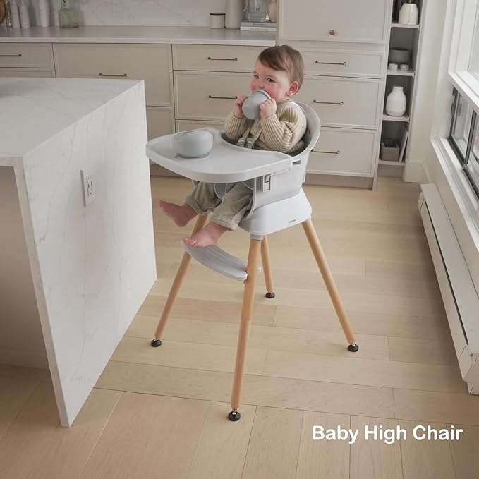 3-in-1 Convertible Wooden High Chair for Babies and Toddlers, Dining Booster Seat, Toddler Chair, Easy to Clean Infant Highchair, Modern Lightweight Design