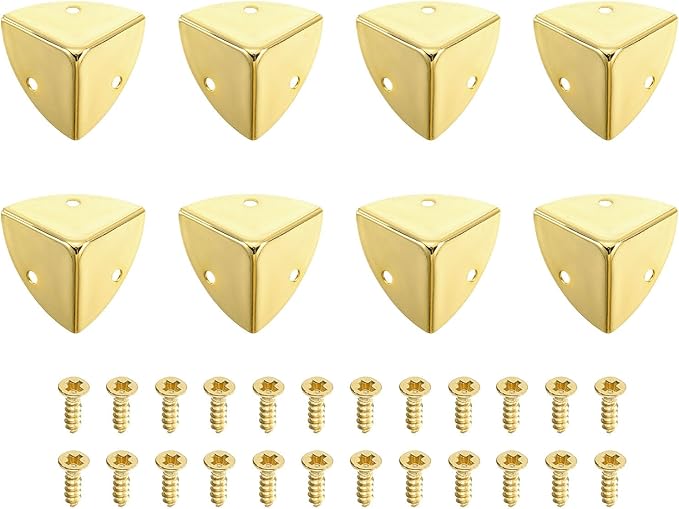 uxcell 8 Pcs Decorative Box Corner Cover, 28mm Metal Edge Guard, Furniture Corner Edges Protector with Screws, Light Gold