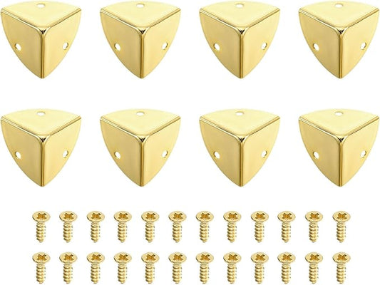uxcell 8 Pcs Decorative Box Corner Cover, 28mm Metal Edge Guard, Furniture Corner Edges Protector with Screws, Light Gold