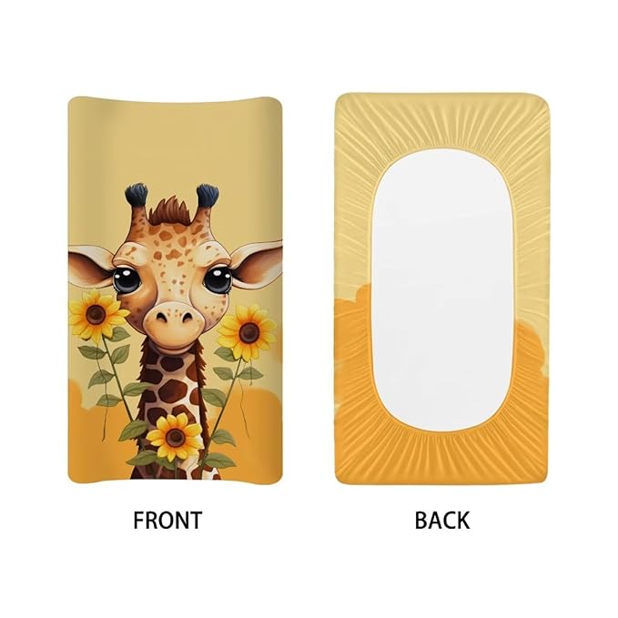 Sunflower Giraffe Baby Changing Pad Cover, Diaper Changing Pad Covers Ultra Soft Stretchy Changing Table Covers 32"x16" Changing Pad Sheets