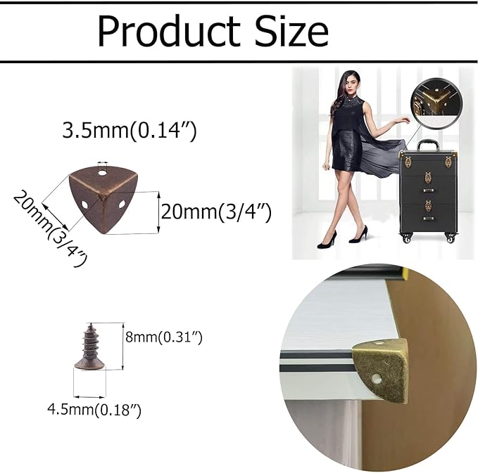 Vintage Box Cabinet Corner Protection-Triangle Box Table Cabinet Corner with Screws Decorative Wood Box Edge Cover Safety Guard Furniture Corner Protector Bumpers (Bronze-20mm-32pcs)