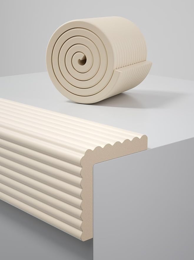 7.9''W Extra-Wide Edge Protector, 6.56FT 0.79''Th Baby Proofing Corner Guards, Safety Furniture Bumper, Pre-Taped, Thick Soft Rubber Foam Padding for Fireplace Table Stair Cabinet (Beige)