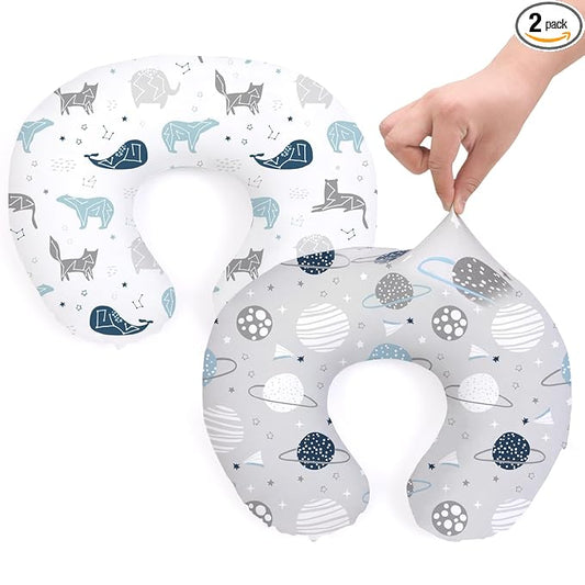 BROLEX Baby Nursing Pillow Covers: 2-Pack Soft Slipcovers for Breastfeeding Pillows - Comfortable Fabric, Fits Standard Nursing Pillows for Boys & Girls -Space Planet