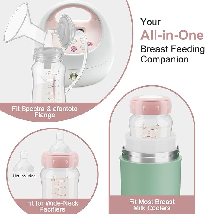 6PCS Breastmilk Storage Bottle Compatible with Spectra S1/S2/SG/9Plus /Motif Luna Flange, Wide-Neck Spectra Bottles for Pumping, Baby Bottle Storage with Lid Fit Momcozy Breast Milk Cooler 22oz, Pink
