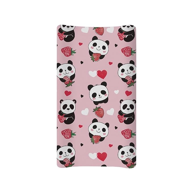 Strawberry Panda Changing Pad Cover for Baby Girls Pink Diaper Change Table Covers Soft Stretchy Changing Mat Sheets Cover