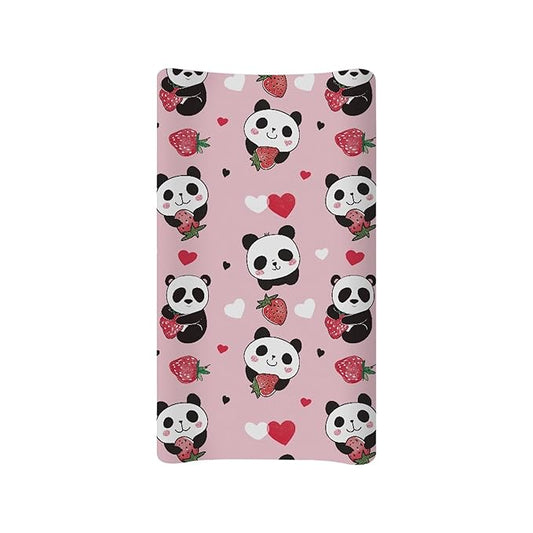 Strawberry Panda Changing Pad Cover for Baby Girls Pink Diaper Change Table Covers Soft Stretchy Changing Mat Sheets Cover