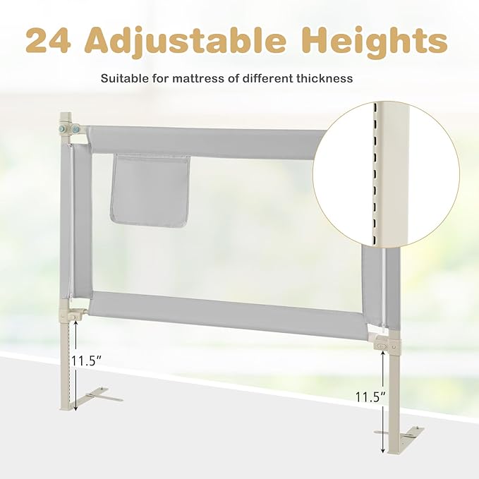 HONEY JOY Bed Rail for Toddlers, 47-Inch Extra Long, Portable Safety Bed Guard Rail w/Side Pocket, Toddler Bed Rails for Crib, King Queen Full Twin Size Bed Mattress (Gray)
