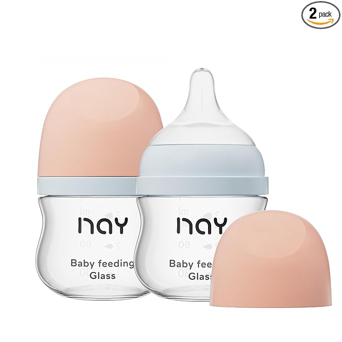 yanyoyo Natural Glass Baby Bottle Wide Neck, Newborn Anti-Colic Baby Bottle, Clear, 3oz(Pack of 2), Includes 2Pcs Slow Flow Nipple(SS), 0 Months+