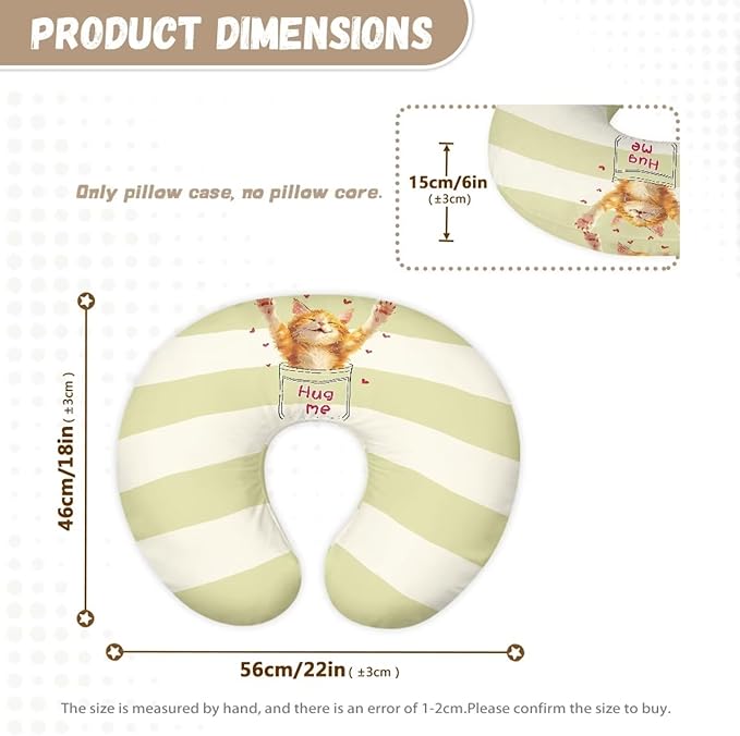 Green Stripes Nursing Pillow Cover for Breastfeeding Pillow, Ultra Soft and Cozy Nursing Pillow Slipcovers, Snug Fits for Bopy Pillow,Choice for Mom,Cute Orange Cat(Cover Only)