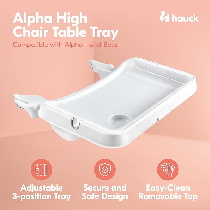 hauck Alpha Removable Non Slip High Chair Table Tray with Adjustable Depth, Compatible with Wooden Grow-Along Alpha+ and Beta+, Accessory Only, White