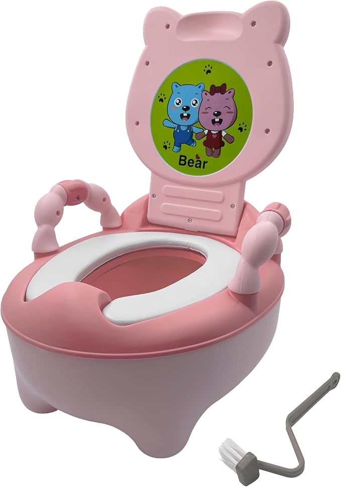 HTTMT- Baby Kids Pink Bear Portable Potty Training Toilet Seat With Pad Toddler Lovely Toilet Comfortable Soft Seat Stool Chair [P/N: ET-BABY003-PINK]