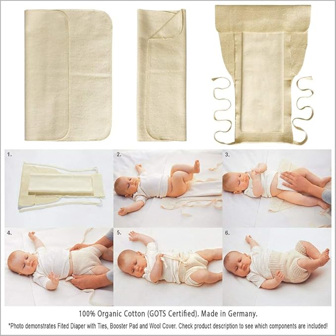 Washable Organic Diapers – Prefold Cloth Diaper Booster Pads for Baby and Toddler, Brushed Cotton (10-pack)